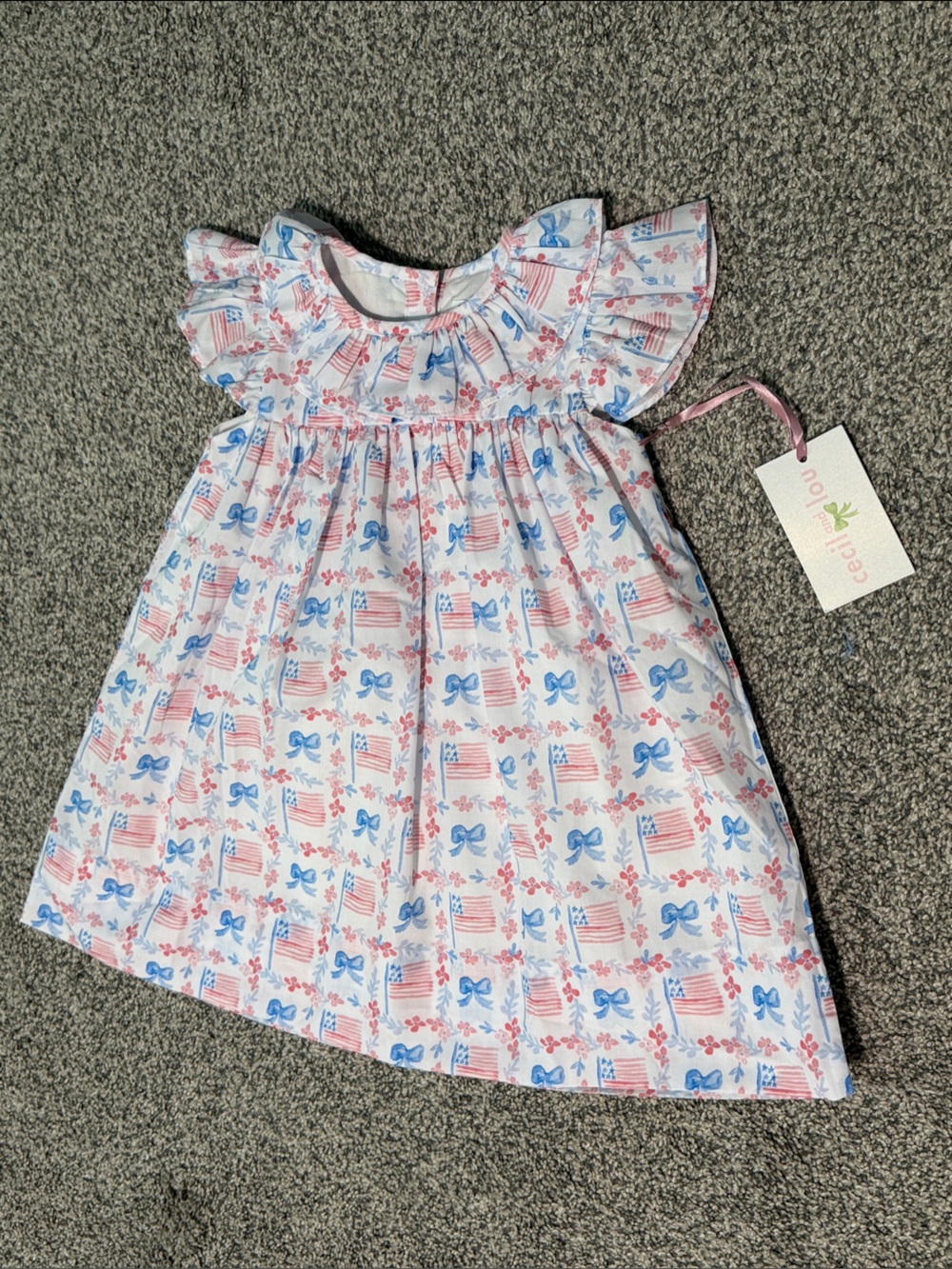 Cecili Nino Pink & Blue Butterfly Flag Ruffle Dress for Kids